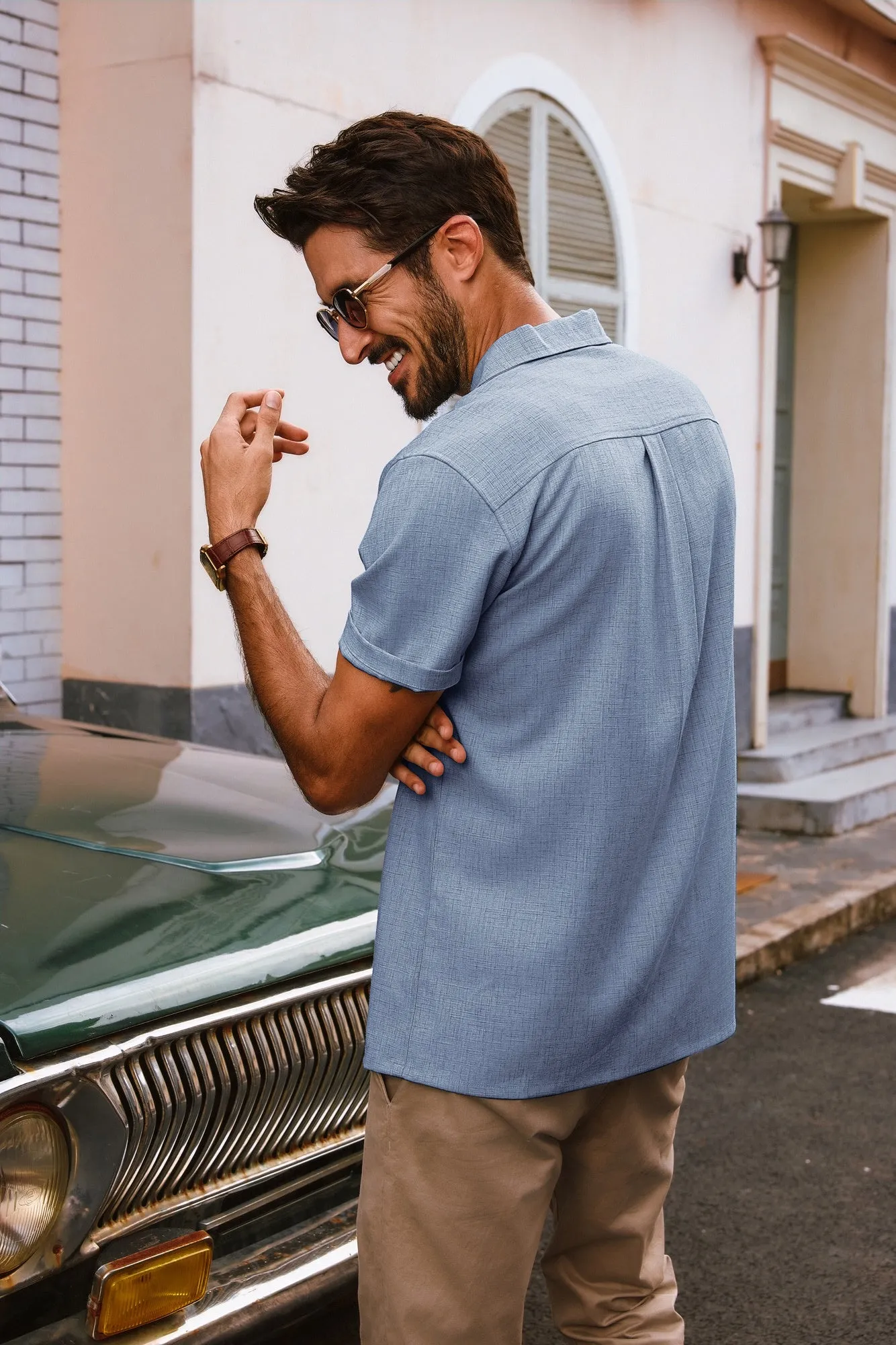 Men Basic Camp-Collar Shirt Casual Short Sleeve Button-up Tops